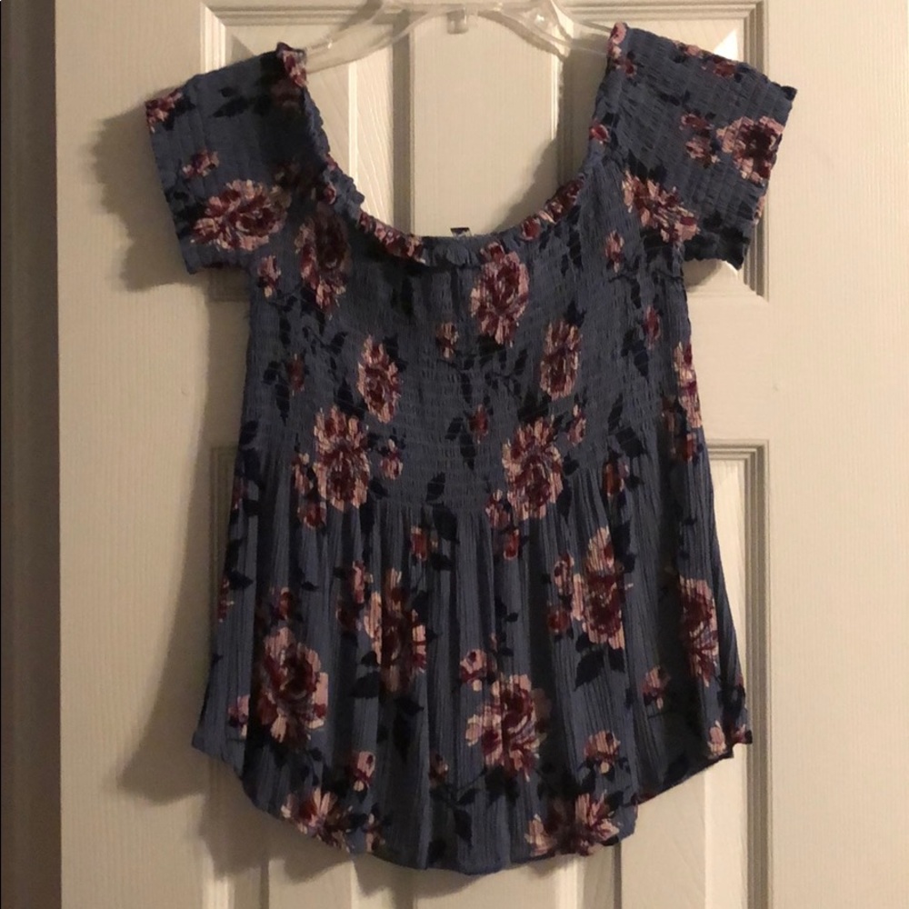 Blue Floral off the shoulder shirt